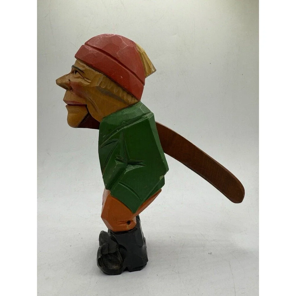 Hand Carved Rustic Red Hat Fisherman Nutcracker Nearly 9